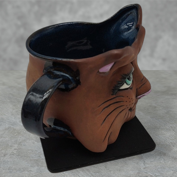 Signed Whimsical Retro Kitty Cat Vintage Mug Handmade A&A Studio Pottery Cup - Picture 4 of 11